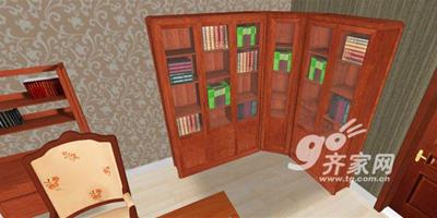 圖賞：實木轉角組合書櫃中式書房居室搭配