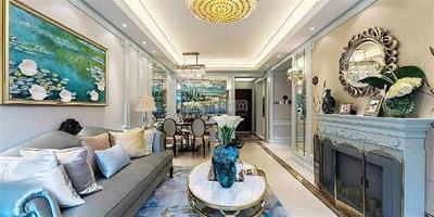 清新淡雅的法式風格新房裝修 客廳水晶燈十分亮眼