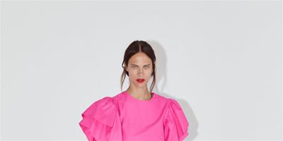 Zara服裝品牌 紫紅色泡泡袖連衣裙新品上市！