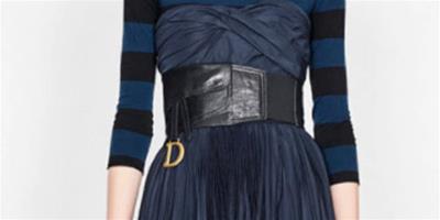 時尚品牌迪奧新品：海藍色科技塔夫綢褶皺抹胸連衣裙